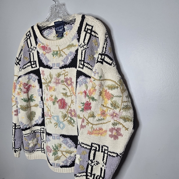 Vintage Chunky Knit Floral Cottagecore Shabby‎ Chic Sweater Hand Knit Size small - Picture 4 of 8